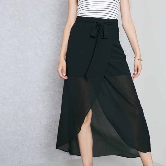 Forever 21 Dresses & Skirts - FOREVER 21 Wrap Skirt Chiffon Tulip black